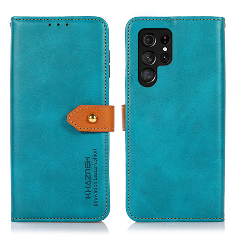 Handytasche Stand Schutzhülle Flip Leder Hülle N07P für Samsung Galaxy S22 Ultra 5G Cyan