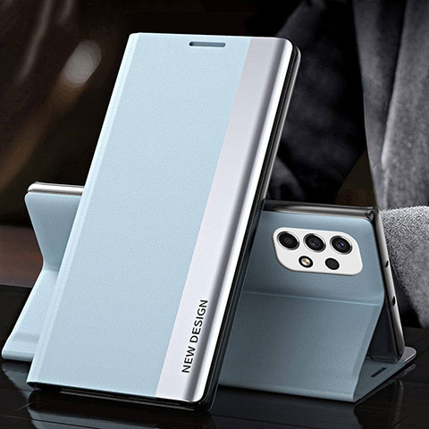 Handytasche Stand Schutzhülle Flip Leder Hülle Q01H für Samsung Galaxy A73 5G Hellblau