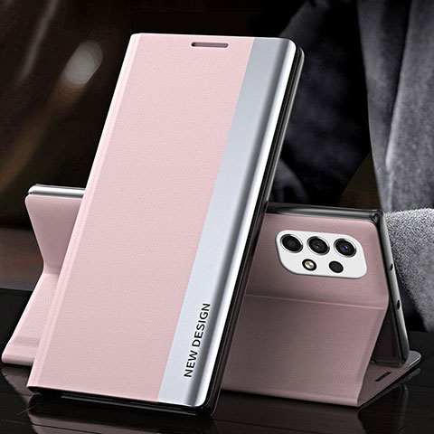 Handytasche Stand Schutzhülle Flip Leder Hülle Q01H für Samsung Galaxy A73 5G Rosegold