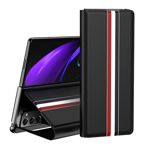 Handytasche Stand Schutzhülle Flip Leder Hülle QH1 für Samsung Galaxy Z Fold2 5G Schwarz