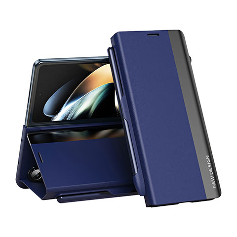 Handytasche Stand Schutzhülle Flip Leder Hülle QH2 für Samsung Galaxy Z Fold5 5G Blau