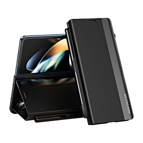 Handytasche Stand Schutzhülle Flip Leder Hülle QH2 für Samsung Galaxy Z Fold5 5G Schwarz