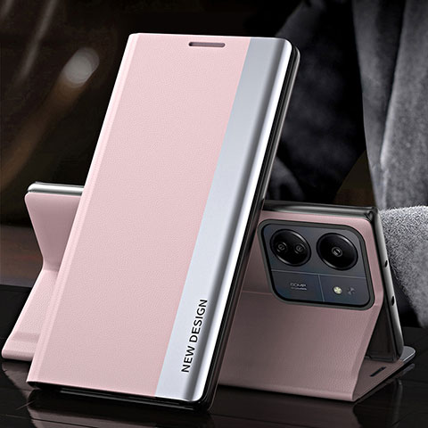 Handytasche Stand Schutzhülle Flip Leder Hülle QH2 für Xiaomi Poco C65 Rosegold