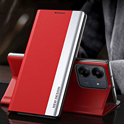 Handytasche Stand Schutzhülle Flip Leder Hülle QH2 für Xiaomi Redmi 13C Rot