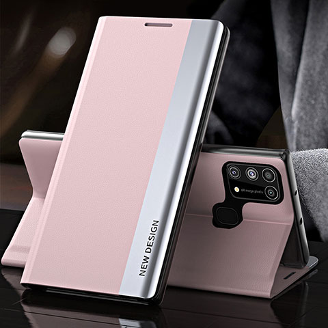 Handytasche Stand Schutzhülle Flip Leder Hülle QH3 für Samsung Galaxy M31 Rosegold