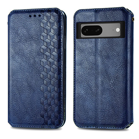 Handytasche Stand Schutzhülle Flip Leder Hülle S01D für Google Pixel 7 5G Blau