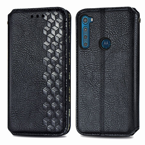 Handytasche Stand Schutzhülle Flip Leder Hülle S01D für Motorola Moto One Fusion Plus Schwarz