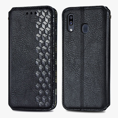 Handytasche Stand Schutzhülle Flip Leder Hülle S01D für Samsung Galaxy A20 Schwarz