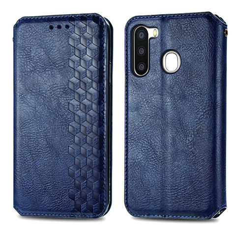 Handytasche Stand Schutzhülle Flip Leder Hülle S01D für Samsung Galaxy A21 European Blau