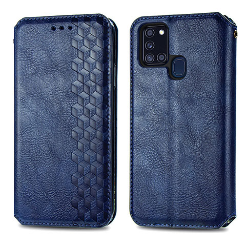 Handytasche Stand Schutzhülle Flip Leder Hülle S01D für Samsung Galaxy A21s Blau