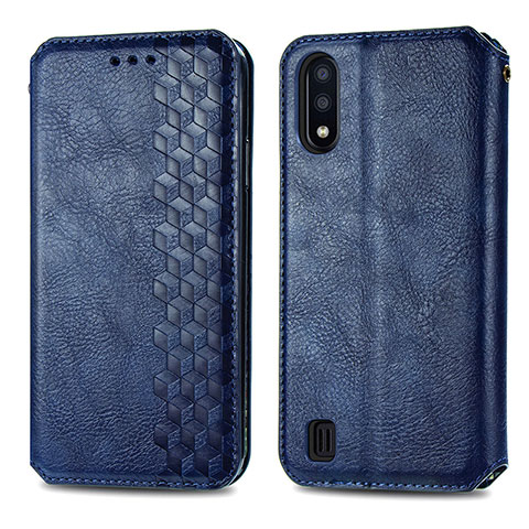 Handytasche Stand Schutzhülle Flip Leder Hülle S01D für Samsung Galaxy M01 Blau