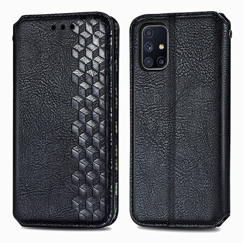 Handytasche Stand Schutzhülle Flip Leder Hülle S01D für Samsung Galaxy M51 Schwarz