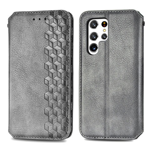 Handytasche Stand Schutzhülle Flip Leder Hülle S01D für Samsung Galaxy S21 Ultra 5G Grau