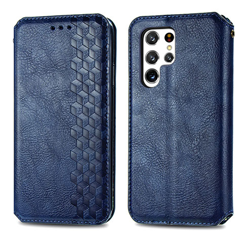 Handytasche Stand Schutzhülle Flip Leder Hülle S01D für Samsung Galaxy S23 Ultra 5G Blau