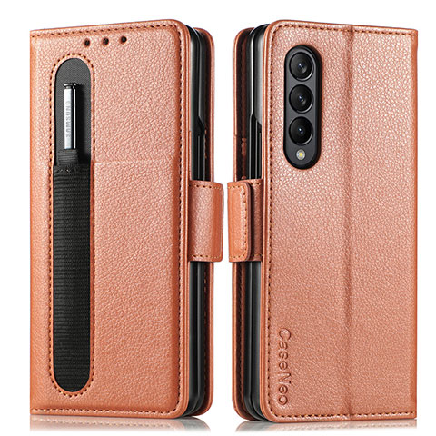 Handytasche Stand Schutzhülle Flip Leder Hülle S01D für Samsung Galaxy Z Fold4 5G Braun