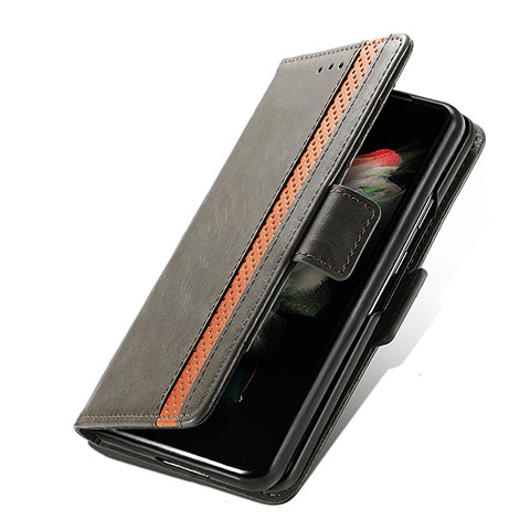 Handytasche Stand Schutzhülle Flip Leder Hülle S02D für Samsung Galaxy Z Fold4 5G Hellbraun