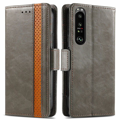 Handytasche Stand Schutzhülle Flip Leder Hülle S02D für Sony Xperia 1 III Grau