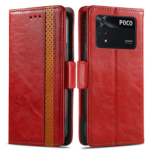 Handytasche Stand Schutzhülle Flip Leder Hülle S02D für Xiaomi Poco M4 Pro 4G Rot