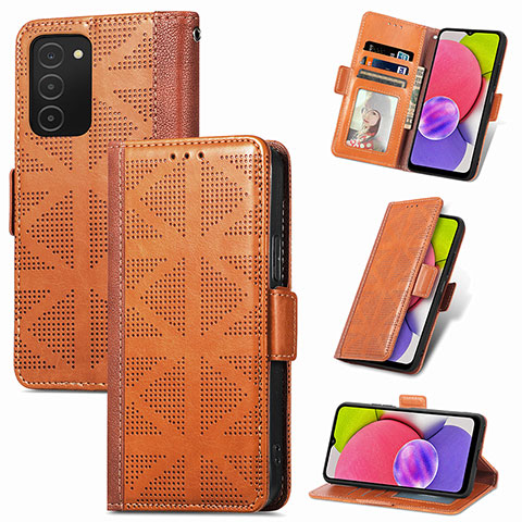 Handytasche Stand Schutzhülle Flip Leder Hülle S03D für Samsung Galaxy A03s Braun