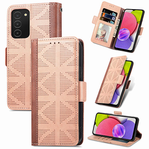 Handytasche Stand Schutzhülle Flip Leder Hülle S03D für Samsung Galaxy A03s Hellbraun