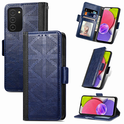 Handytasche Stand Schutzhülle Flip Leder Hülle S03D für Samsung Galaxy F02S SM-E025F Blau