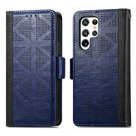 Handytasche Stand Schutzhülle Flip Leder Hülle S03D für Samsung Galaxy S22 Ultra 5G Blau