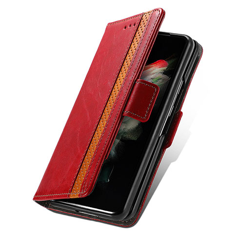 Handytasche Stand Schutzhülle Flip Leder Hülle S03D für Samsung Galaxy Z Fold3 5G Rot