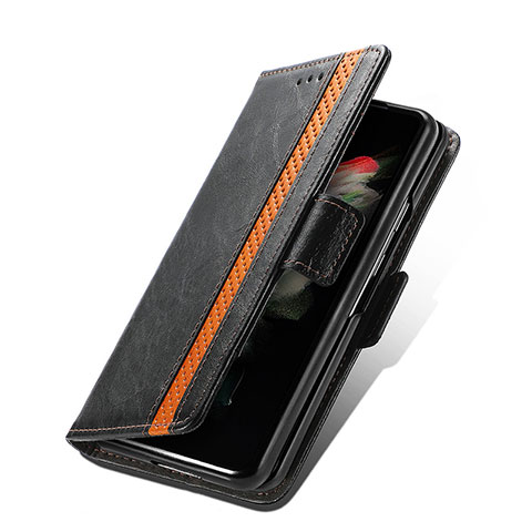 Handytasche Stand Schutzhülle Flip Leder Hülle S03D für Samsung Galaxy Z Fold3 5G Schwarz