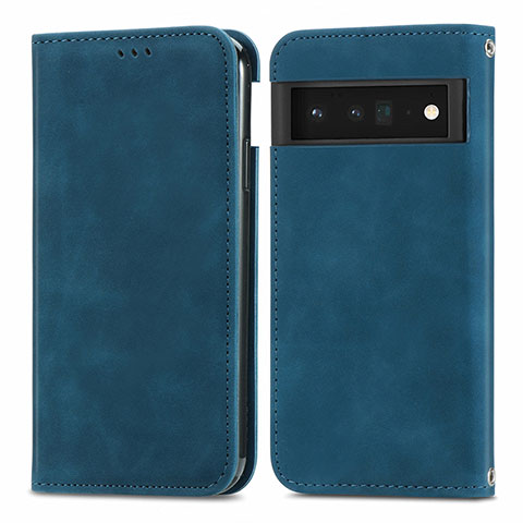 Handytasche Stand Schutzhülle Flip Leder Hülle S04D für Google Pixel 6 Pro 5G Blau