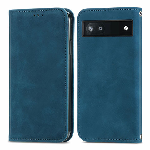 Handytasche Stand Schutzhülle Flip Leder Hülle S04D für Google Pixel 6a 5G Blau