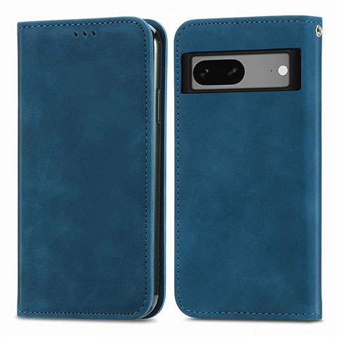 Handytasche Stand Schutzhülle Flip Leder Hülle S04D für Google Pixel 7 5G Blau