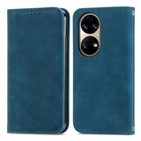 Handytasche Stand Schutzhülle Flip Leder Hülle S04D für Huawei P50 Blau