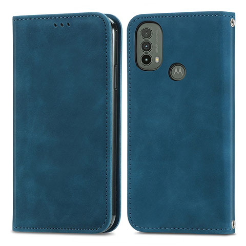 Handytasche Stand Schutzhülle Flip Leder Hülle S04D für Motorola Moto E20 Blau