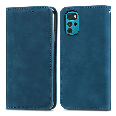 Handytasche Stand Schutzhülle Flip Leder Hülle S04D für Motorola Moto G22 Blau