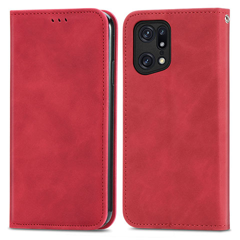 Handytasche Stand Schutzhülle Flip Leder Hülle S04D für Oppo Find X5 5G Rot