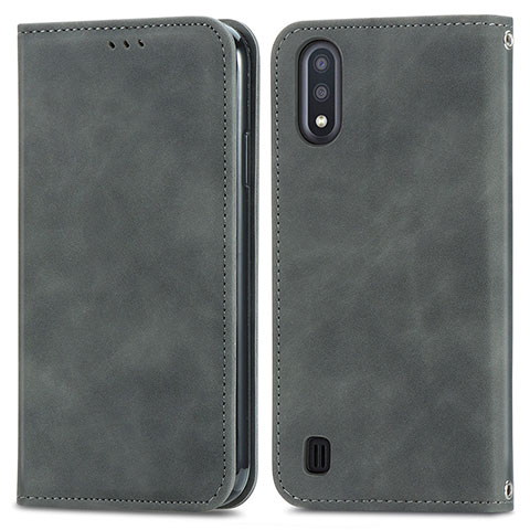 Handytasche Stand Schutzhülle Flip Leder Hülle S04D für Samsung Galaxy A01 SM-A015 Grau