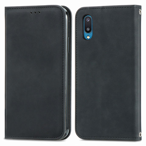 Handytasche Stand Schutzhülle Flip Leder Hülle S04D für Samsung Galaxy A02 Schwarz