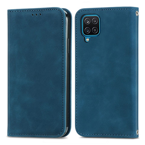 Handytasche Stand Schutzhülle Flip Leder Hülle S04D für Samsung Galaxy A12 Blau