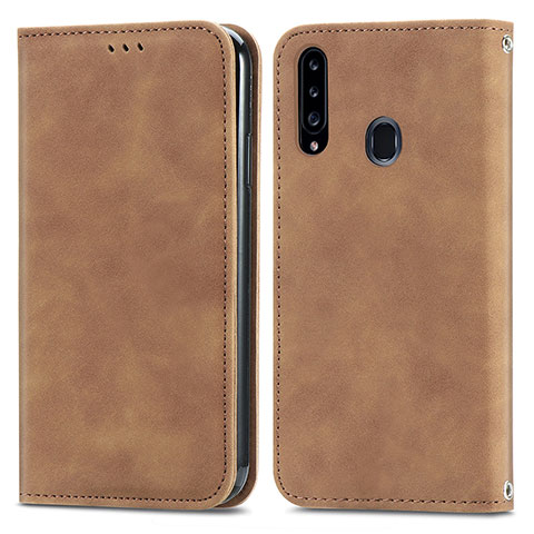 Handytasche Stand Schutzhülle Flip Leder Hülle S04D für Samsung Galaxy A20s Braun