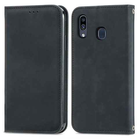 Handytasche Stand Schutzhülle Flip Leder Hülle S04D für Samsung Galaxy A30 Schwarz