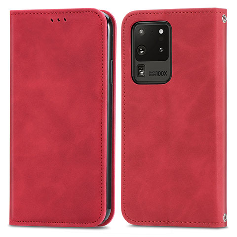 Handytasche Stand Schutzhülle Flip Leder Hülle S04D für Samsung Galaxy S20 Ultra 5G Rot