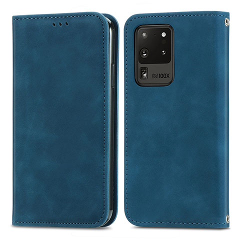 Handytasche Stand Schutzhülle Flip Leder Hülle S04D für Samsung Galaxy S20 Ultra Blau