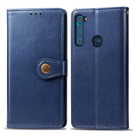 Handytasche Stand Schutzhülle Flip Leder Hülle S05D für Motorola Moto One Fusion Plus Blau