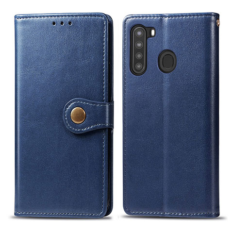 Handytasche Stand Schutzhülle Flip Leder Hülle S05D für Samsung Galaxy A21 Blau