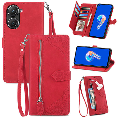 Handytasche Stand Schutzhülle Flip Leder Hülle S06D für Asus Zenfone 9 Rot