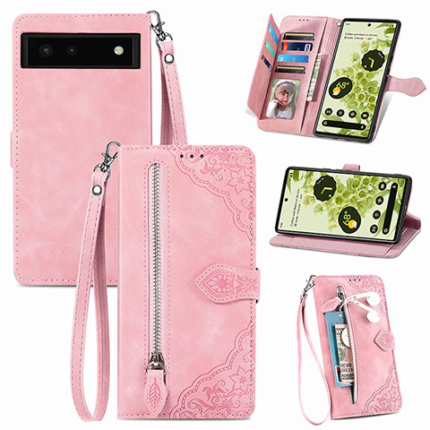 Handytasche Stand Schutzhülle Flip Leder Hülle S06D für Google Pixel 6 5G Rosa