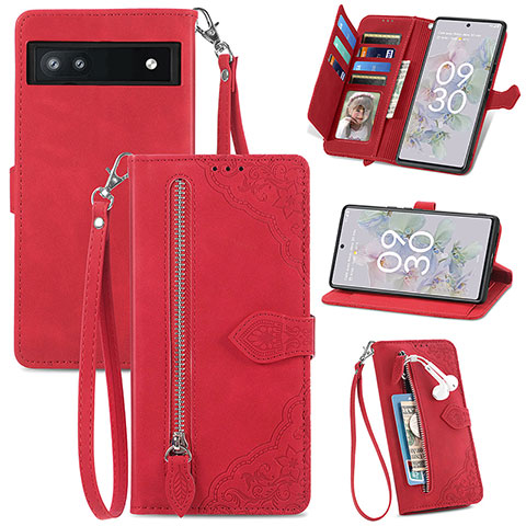 Handytasche Stand Schutzhülle Flip Leder Hülle S06D für Google Pixel 6a 5G Rot