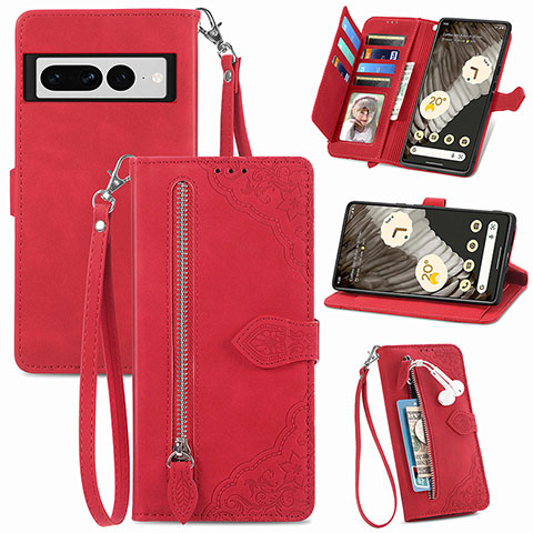 Handytasche Stand Schutzhülle Flip Leder Hülle S06D für Google Pixel 7 Pro 5G Rot