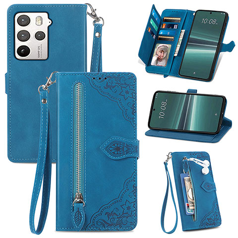 Handytasche Stand Schutzhülle Flip Leder Hülle S06D für HTC U23 5G Blau