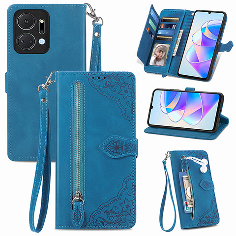 Handytasche Stand Schutzhülle Flip Leder Hülle S06D für Huawei Honor X7a Blau